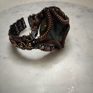 Statement Wire Wrapped Bracelet Handmade Copper Labradorite Gemstone Boho‎ New